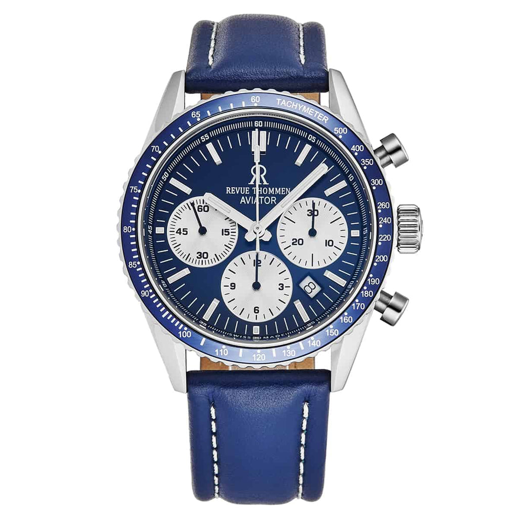 Revue Thommen Aviator Men's Blue Leather Chronograph Automatic Watch