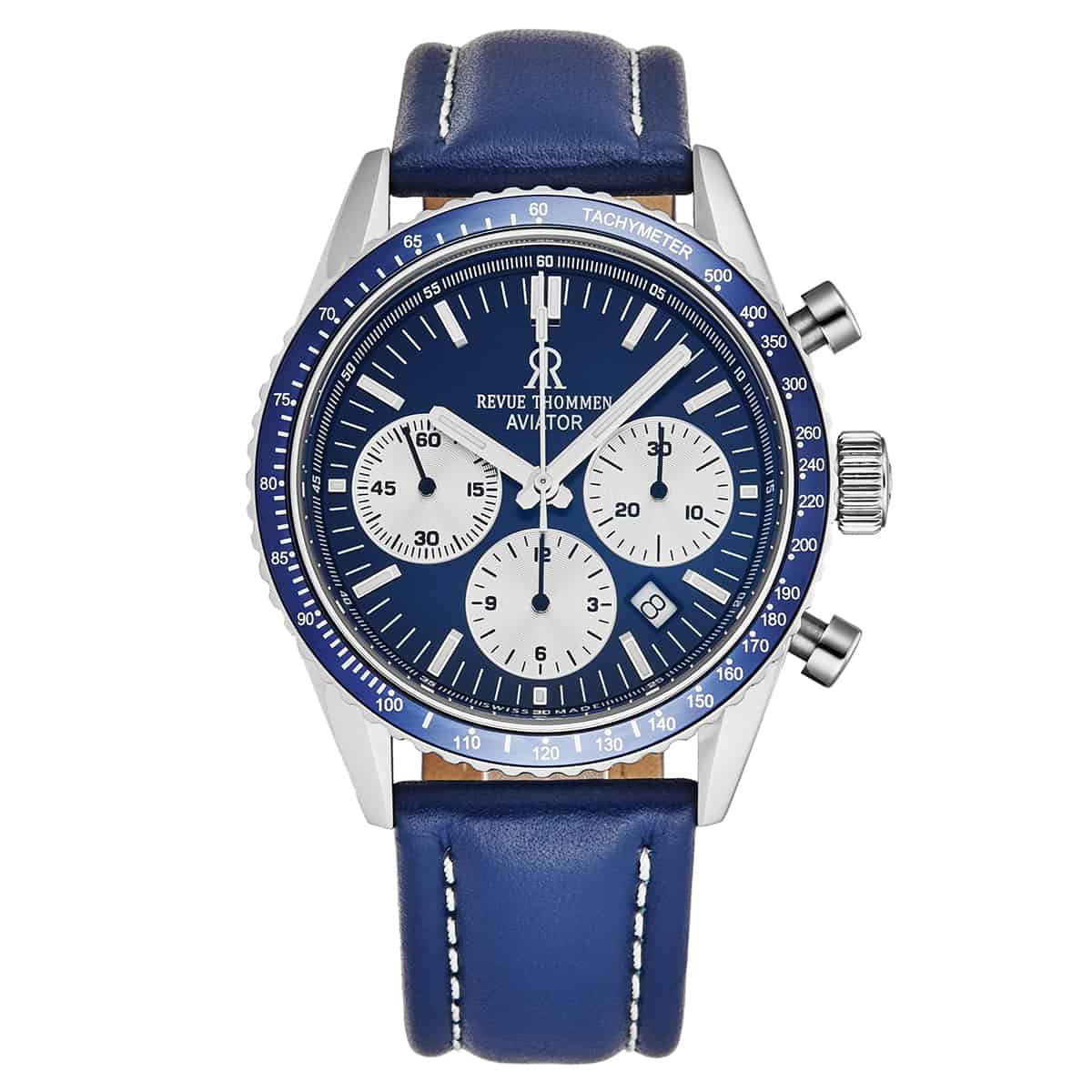 Revue Thommen Aviator Men's Blue Leather Chronograph Automatic Watch