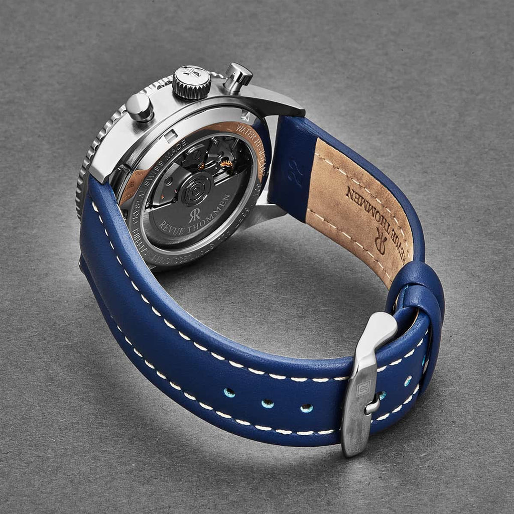 Revue Thommen Aviator Men's 42mm Blue Leather Chronograph Automatic Watch