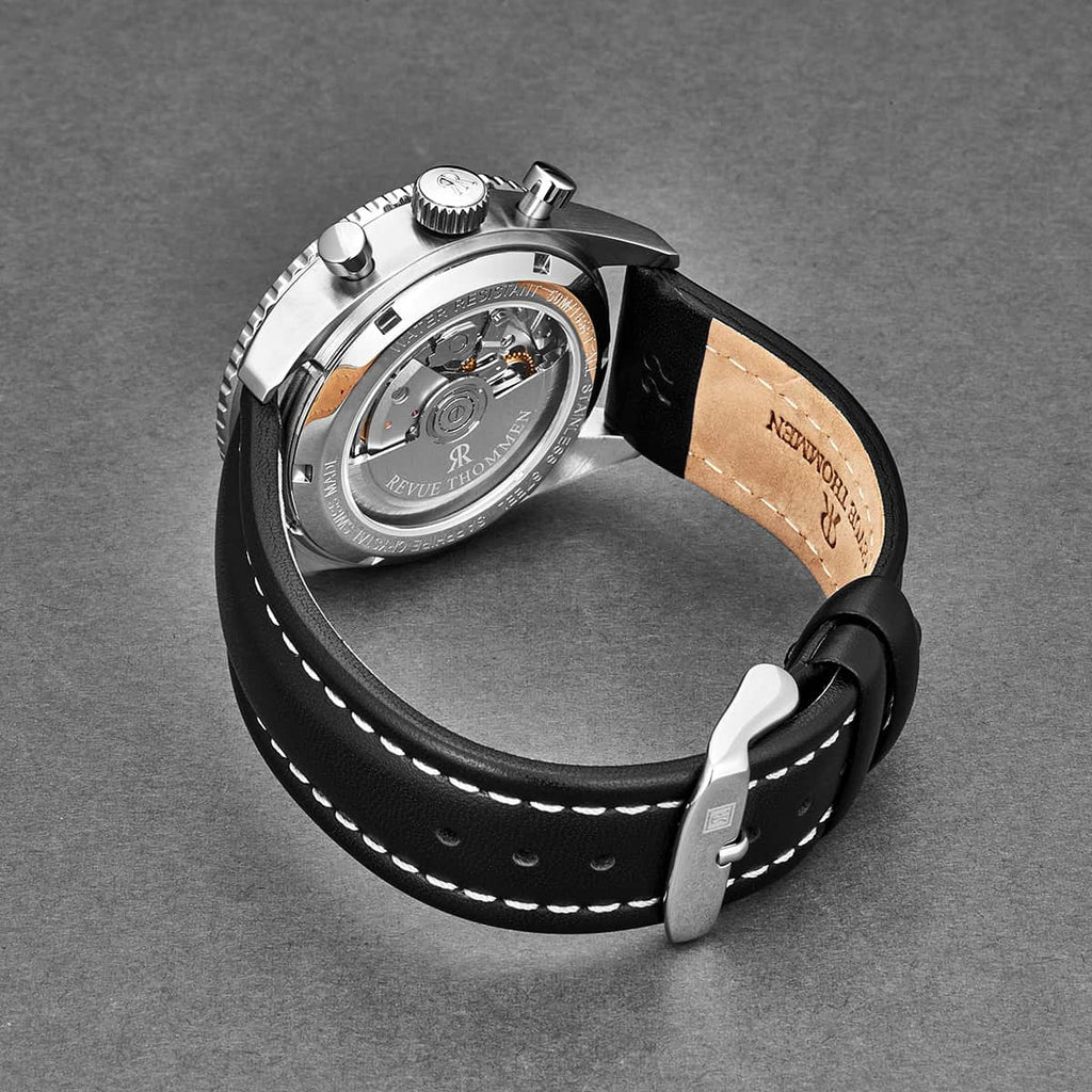 Revue Thommen Aviator Men's Black Leather Strap Chronograph Automatic Watch