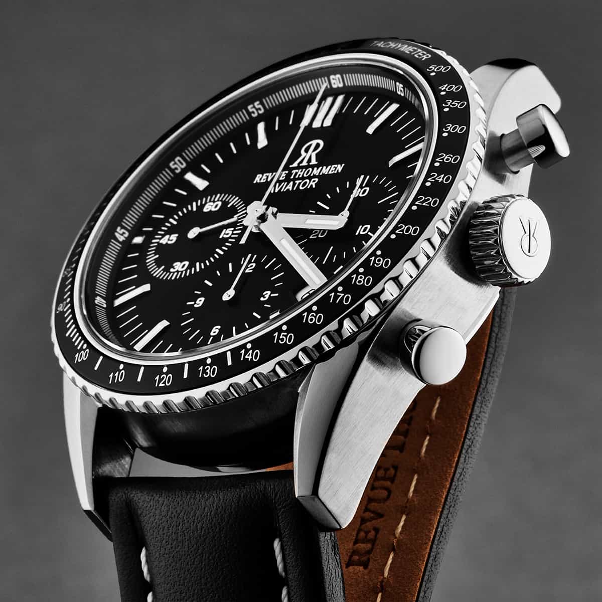 Revue Thommen Aviator Men's 42mm Black Chronograph Automatic Watch