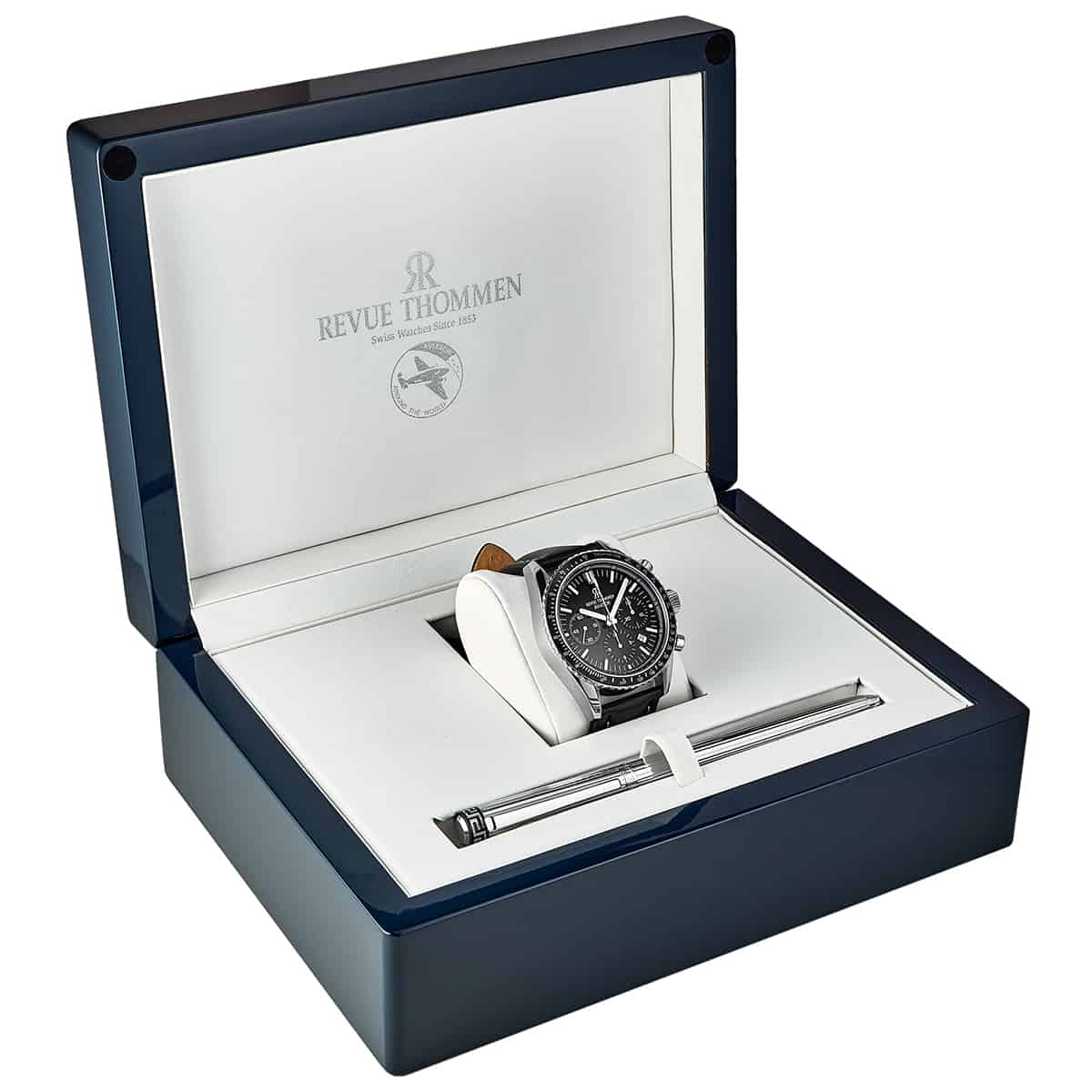 Revue Thommen Aviator Men's Black Leather Strap Chronograph Automatic Watch