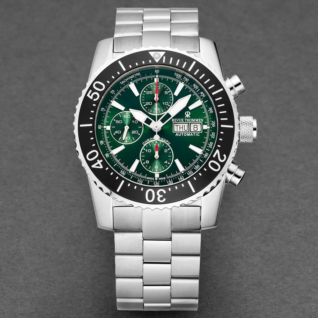 Revue Thommen Diver Men's Green Stainless Steel Automatic Chronograph Watch