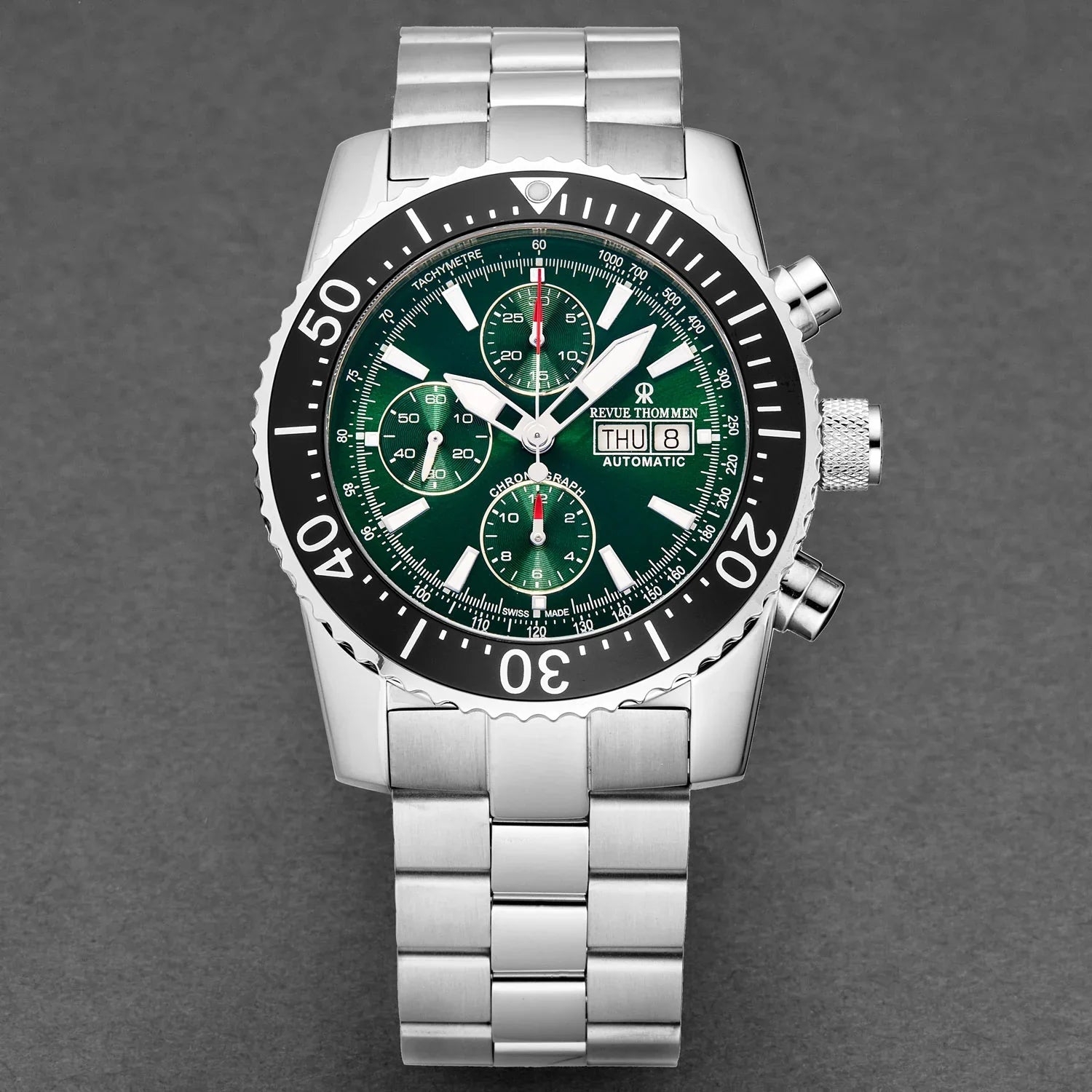 Revue Thommen Diver Men's 45mm Green Stainless Steel Automatic Chronograph Watch