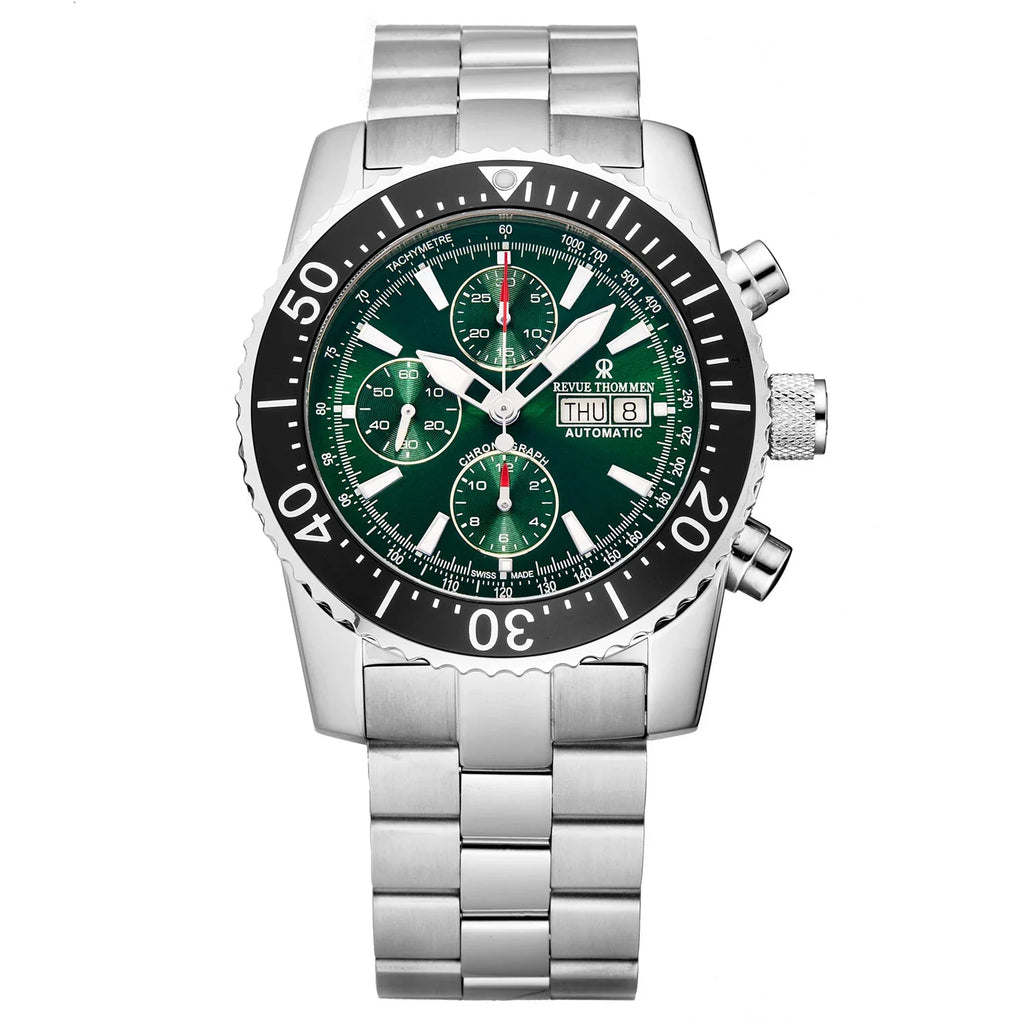 Revue Thommen Diver Men's 45mm Green Stainless Steel Automatic Chronograph Watch