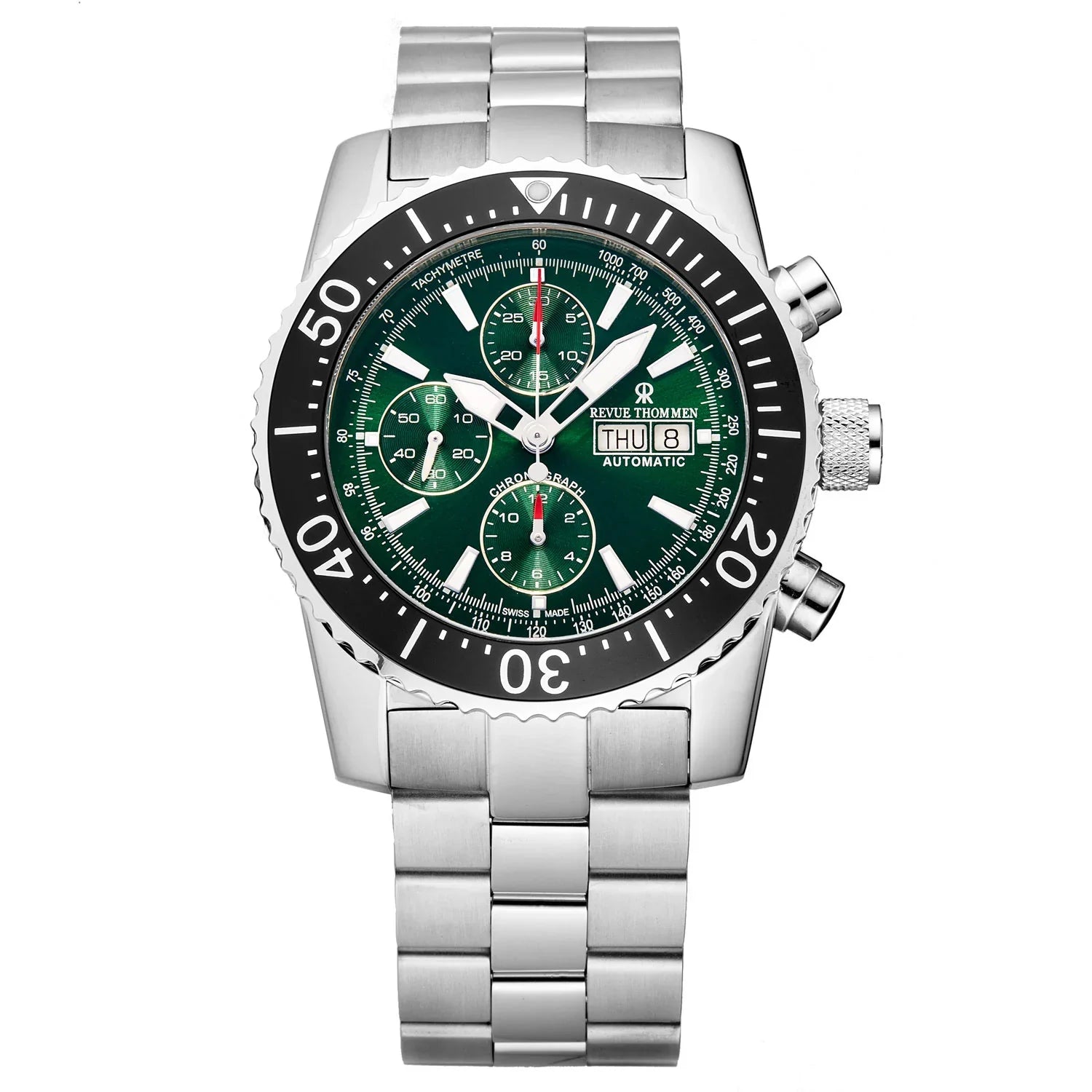 Revue Thommen Diver Men's 45mm Green Stainless Steel Automatic Chronograph Watch