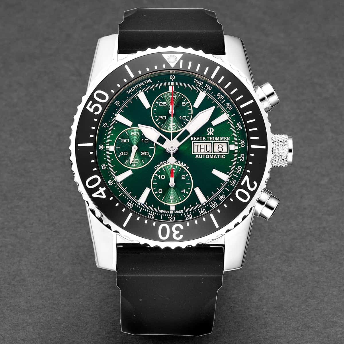 Revue Thommen Airspeed Men's Green Rubber Strap Chronograph Automatic Watch