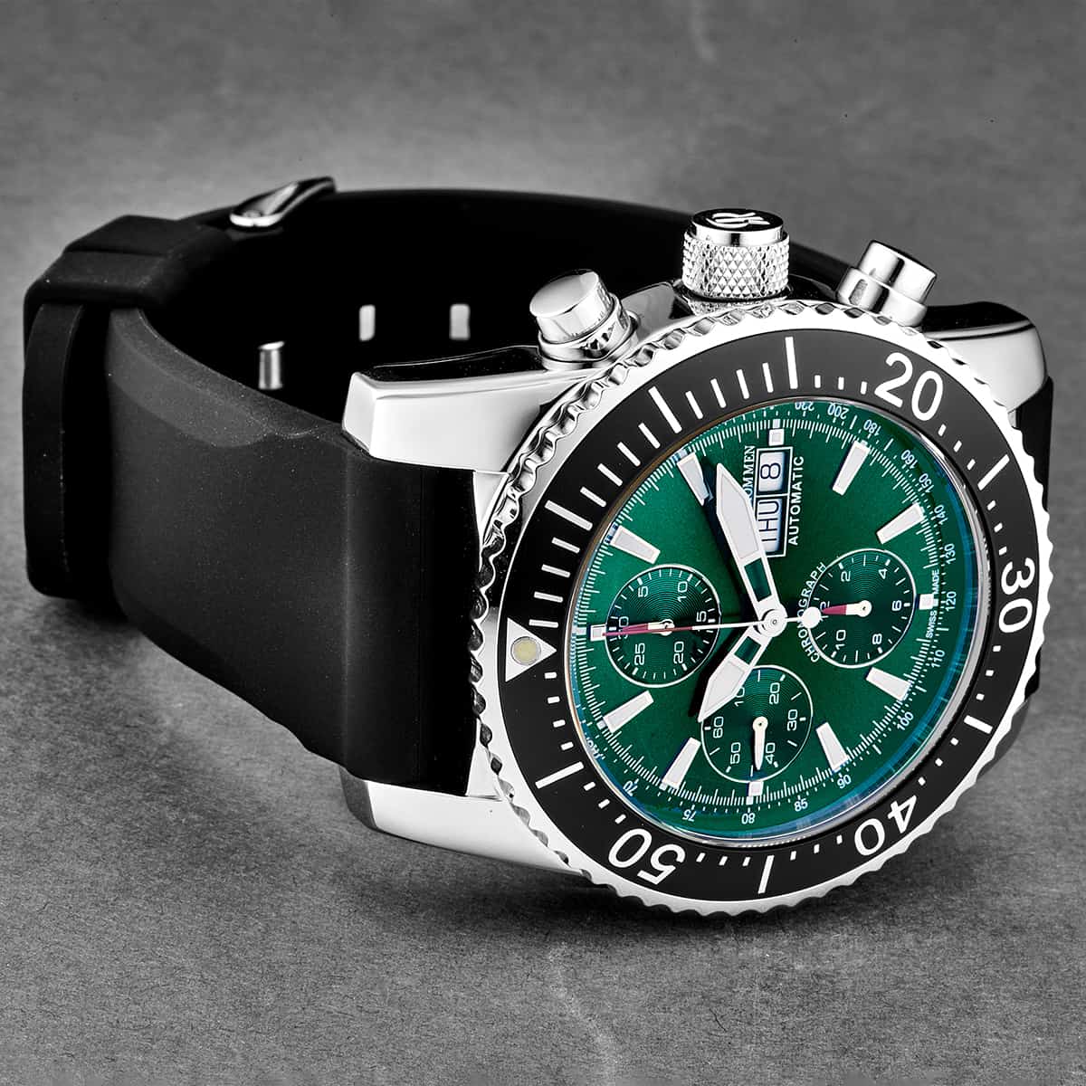 Revue Thommen Airspeed Men's Green Rubber Strap Chronograph Automatic Watch