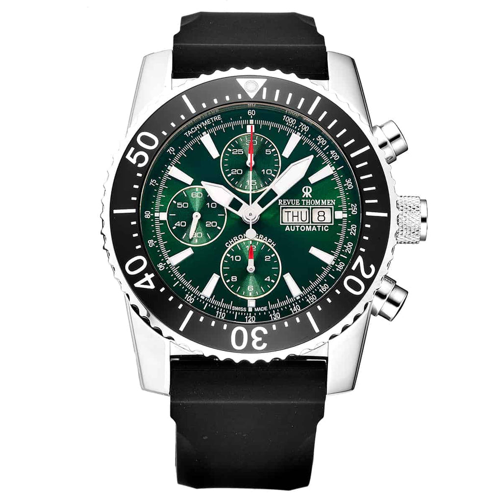 Revue Thommen Airspeed Men's 46mm Green Rubber Chronograph Automatic Watch