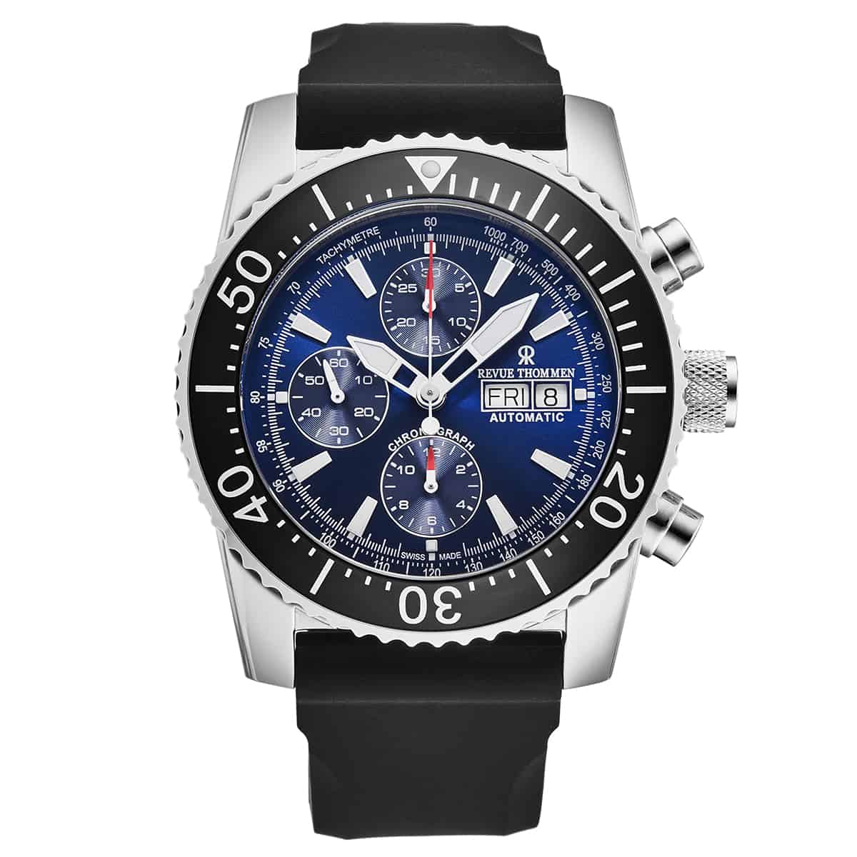 Revue Thommen Diver Men's Blue Rubber Strap Chronograph Automatic Watch