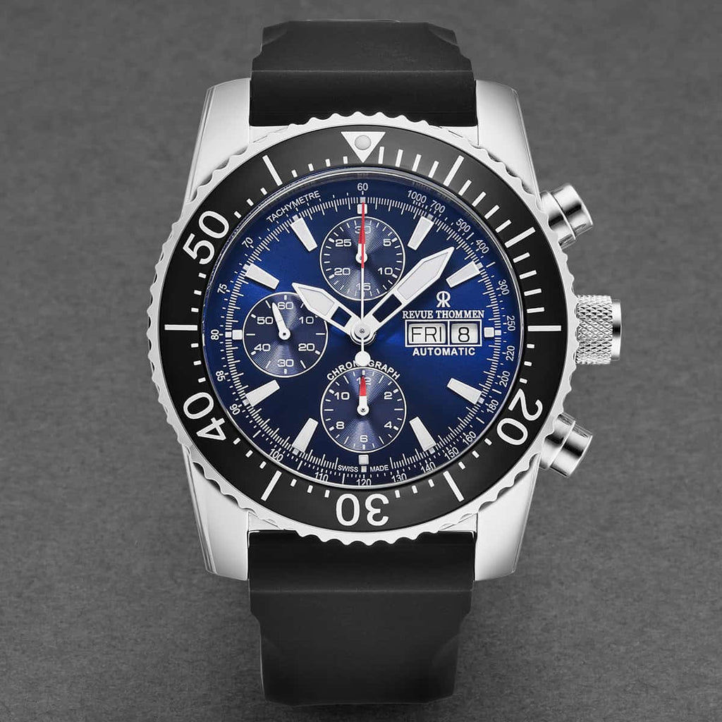 Revue Thommen Diver Men's Blue Rubber Strap Chronograph Automatic Watch