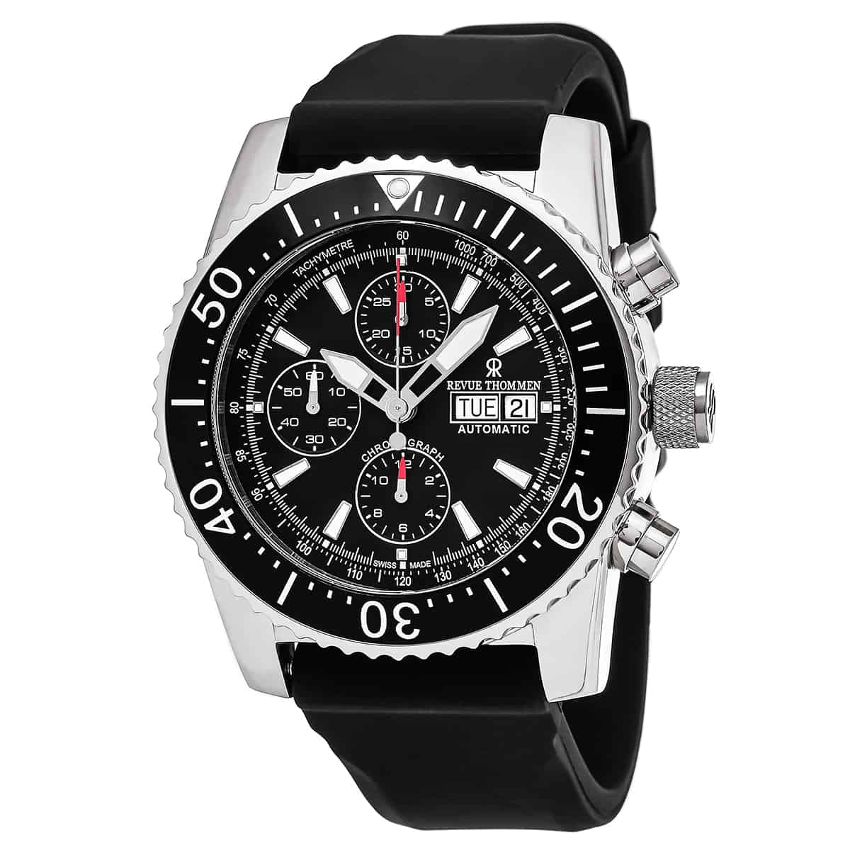 Revue Thommen Air Speed Men's 45mm Stainless Steel Black Automatic Chronograph Watch