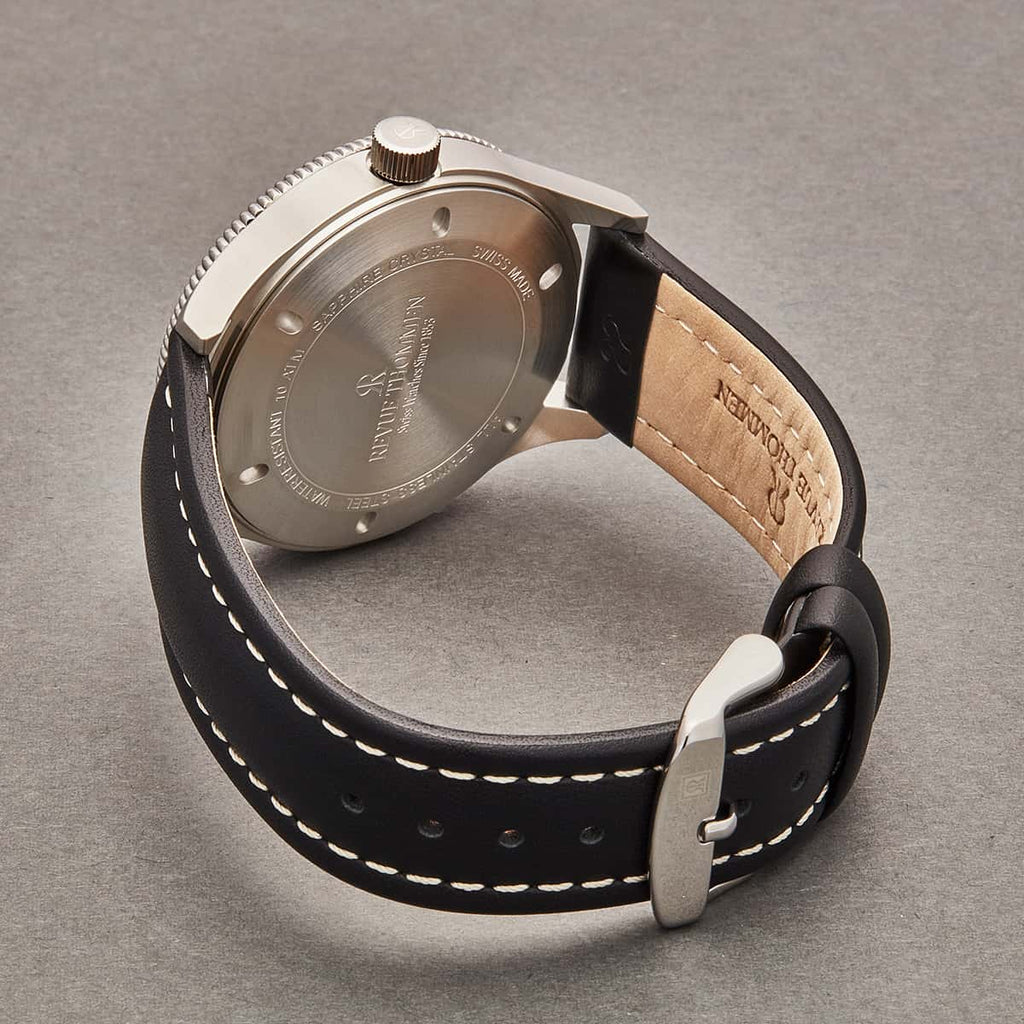 Revue Thommen Pilot Men's Black Dial Leather Strap Stainless Steel Automatic Watch