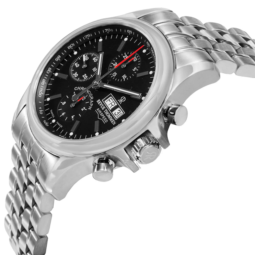 Revue Thommen Pilot Men's 42mm Black Automatic Chronograph Watch