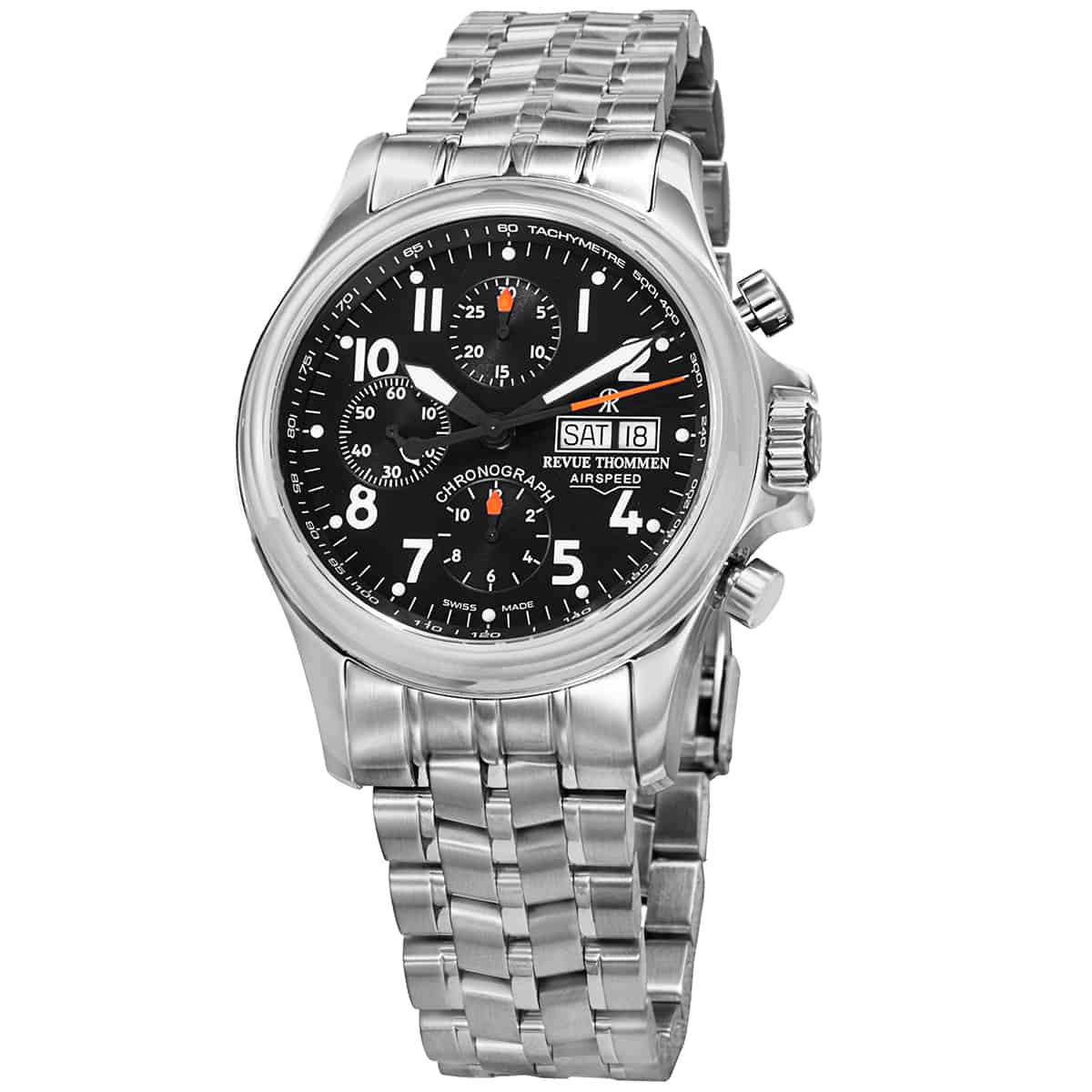 Revue Thommen Pilot Men's Black Stainless Steel Automatic Chronograph Watch