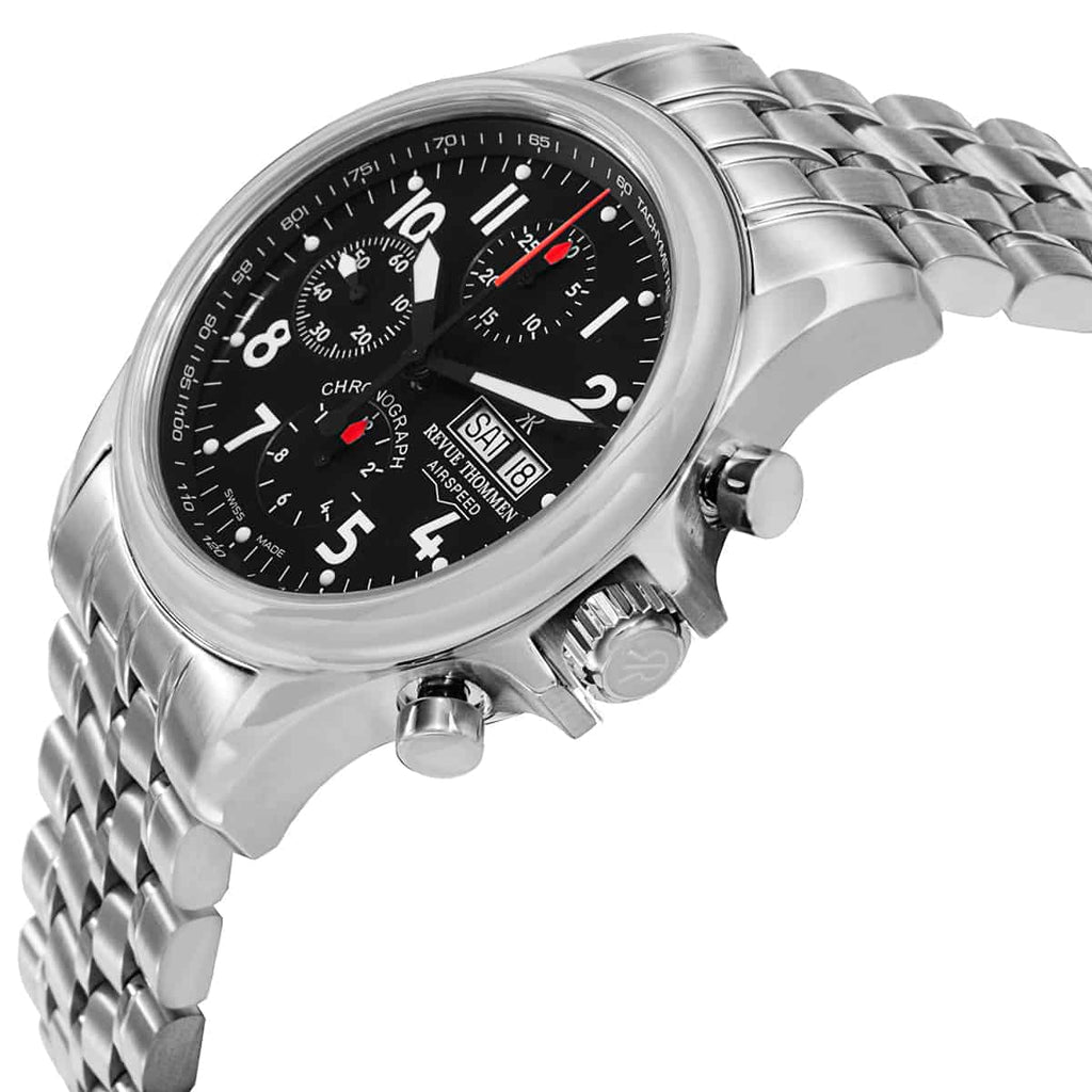 Revue Thommen Pilot Men's 42mm Black Automatic Chronograph Watch
