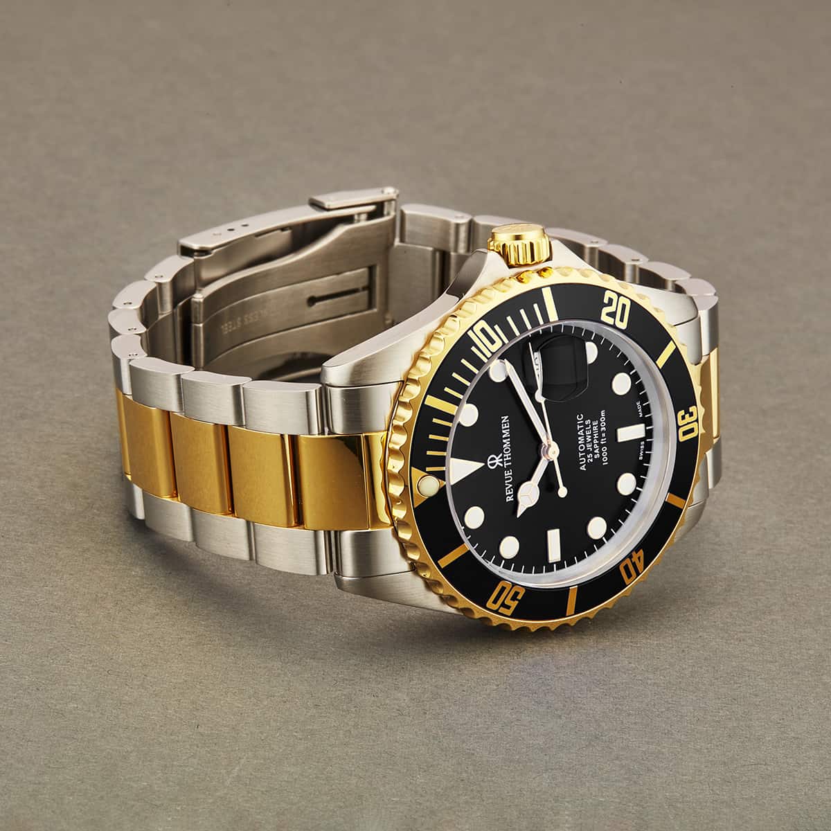 Revue Thommen Diver Men's Black Dial Two-Tone Stainless Steel Automatic Watch