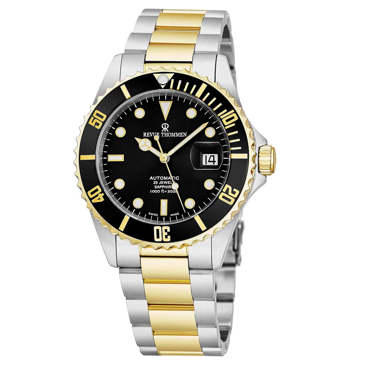 Revue Thommen Diver Men's 42mm Black Dial Two-Tone Stainless Steel Automatic Watch