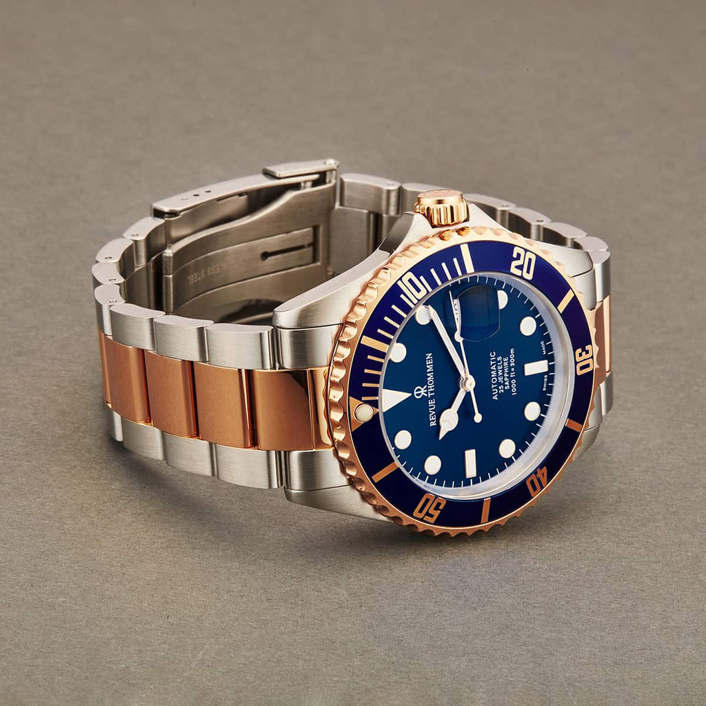 Revue Thommen Diver Men's 42mm Two-Tone Rose Gold Blue Automatic Watch