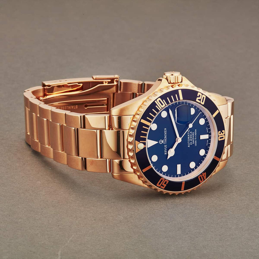 Revue Thommen Diver Men's Blue Dial Rose Gold Stainless Steel Automatic Watch