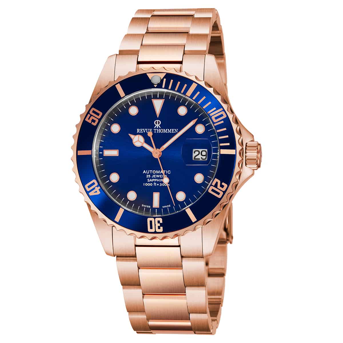 Revue Thommen Diver Men's 42mm Blue Dial Rose Gold Stainless Steel Automatic Watch
