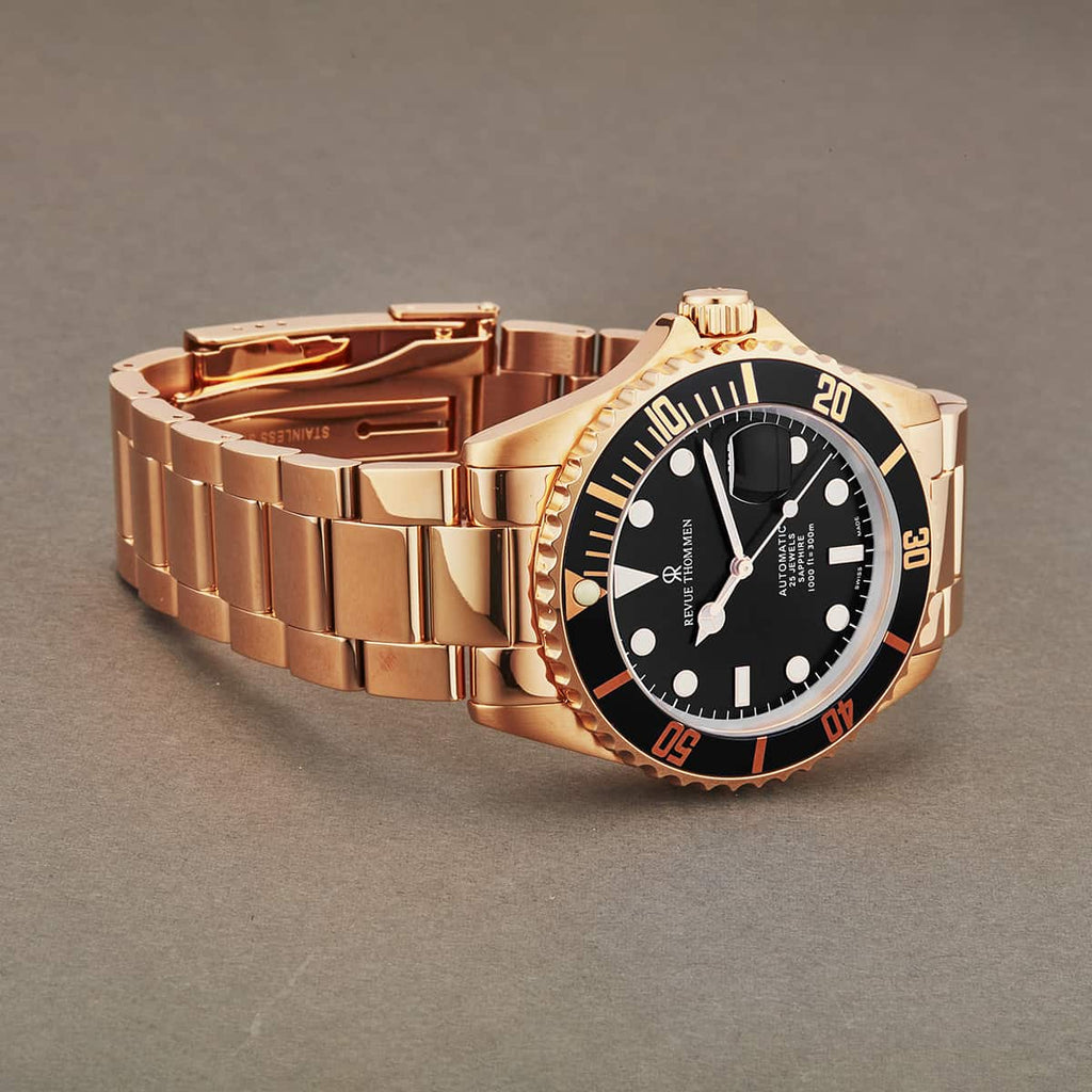 Revue Thommen Diver Men's Black Rose Gold Stainless Steel Automatic Watch