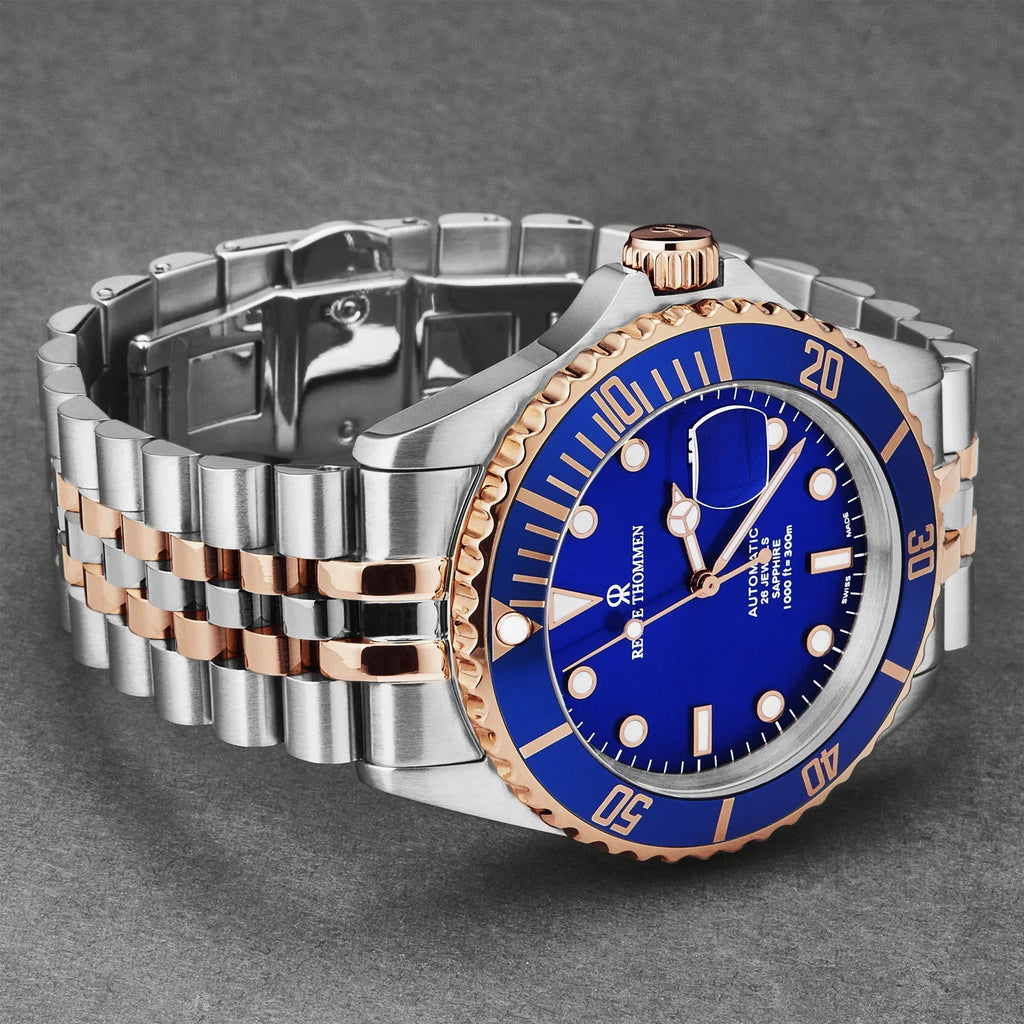 Revue Thommen Men's Diver 42mm Blue Rose Gold Two-Tone Automatic Watch