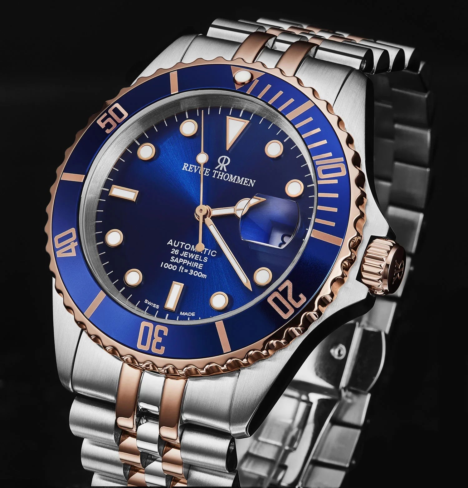 Revue Thommen Men's Diver Blue Two-Tone Stainless Steel Automatic Watch