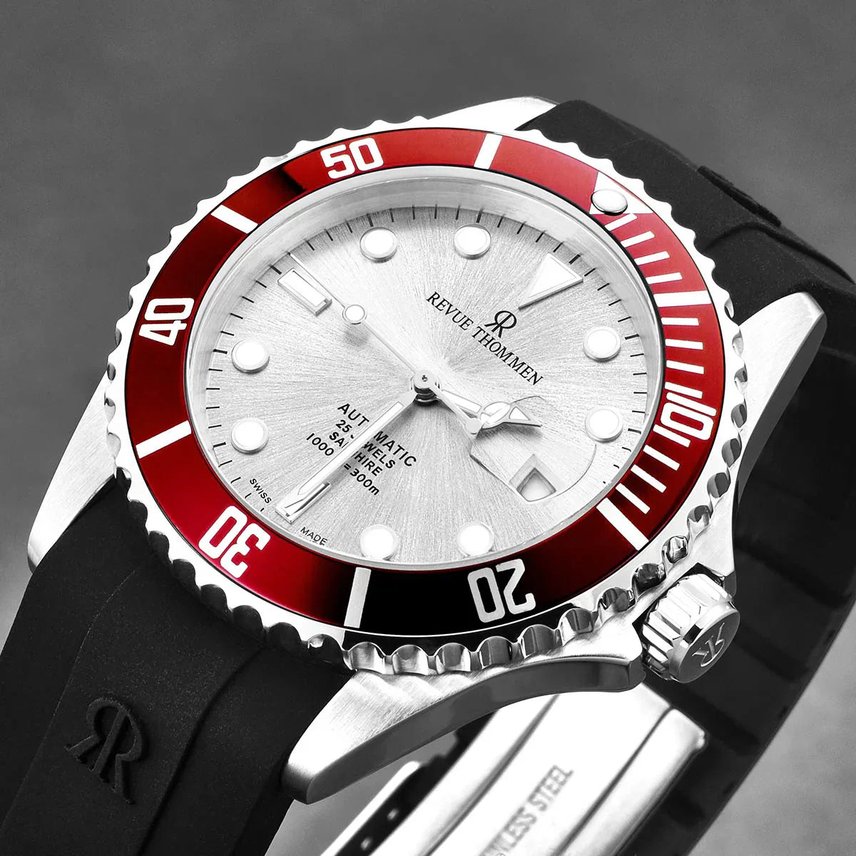 Revue Thommen Diver Men's Silver Red Automatic Watch