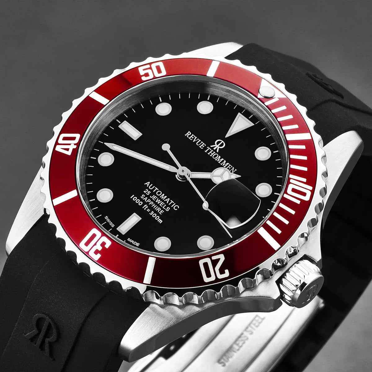Revue Thommen Diver Men's 42mm Black Red Automatic Watch