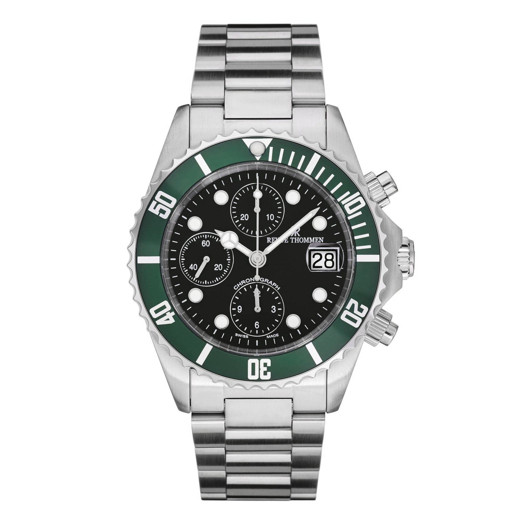 Revue Thommen Diver Men's Green Bezel Black Chronograph Stainless Steel Automatic Watch