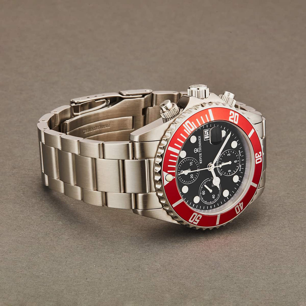Revue Thommen Diver Men's 42mm Black Red Chronograph Automatic Watch