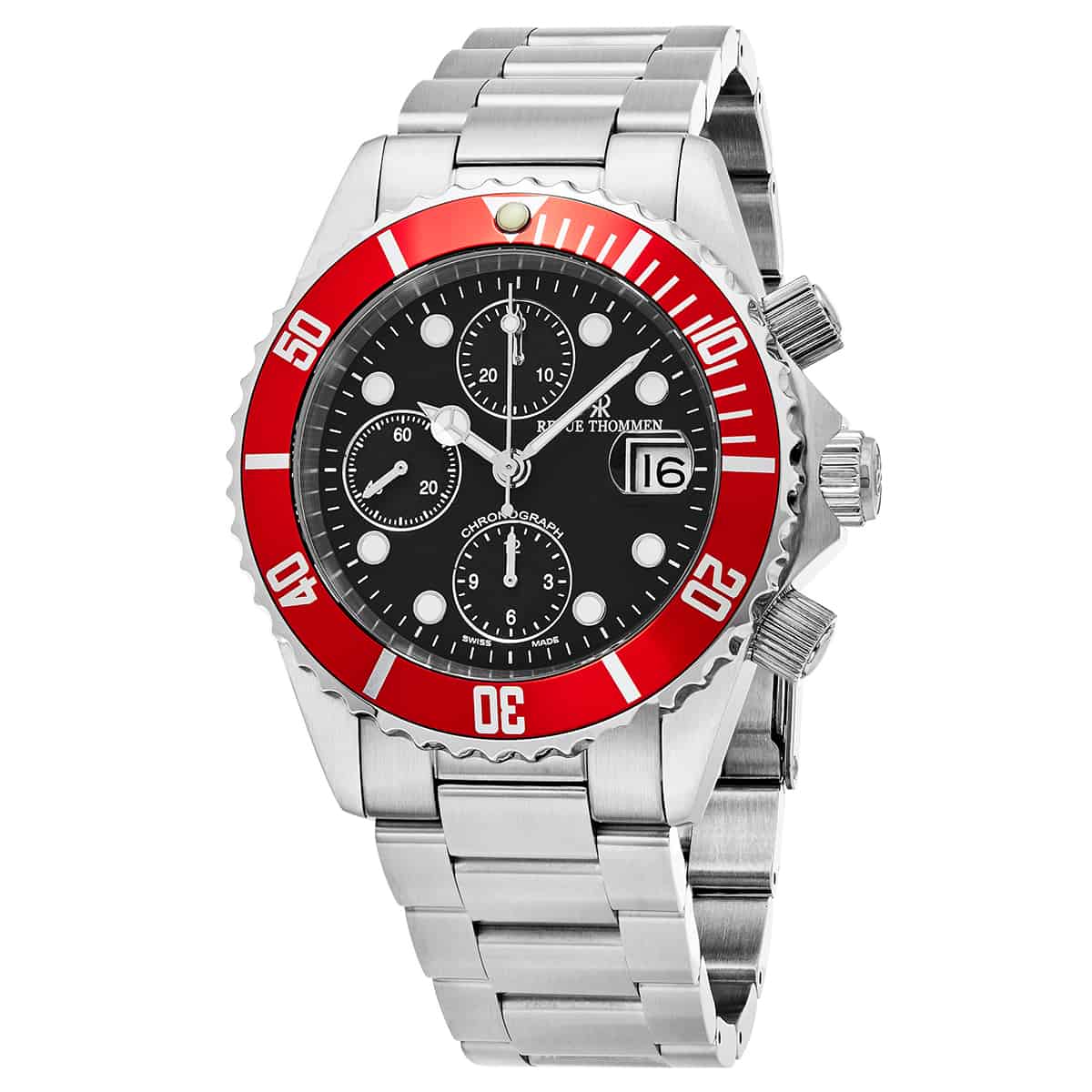 Revue Thommen Diver Men's 42mm Black Red Chronograph Automatic Watch