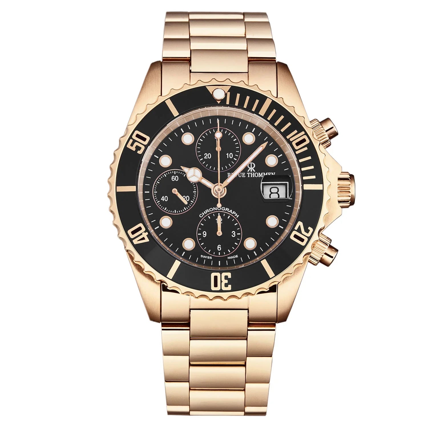 Revue Thommen Diver Men's 42mm Black Rose Gold Chronograph Automatic Watch