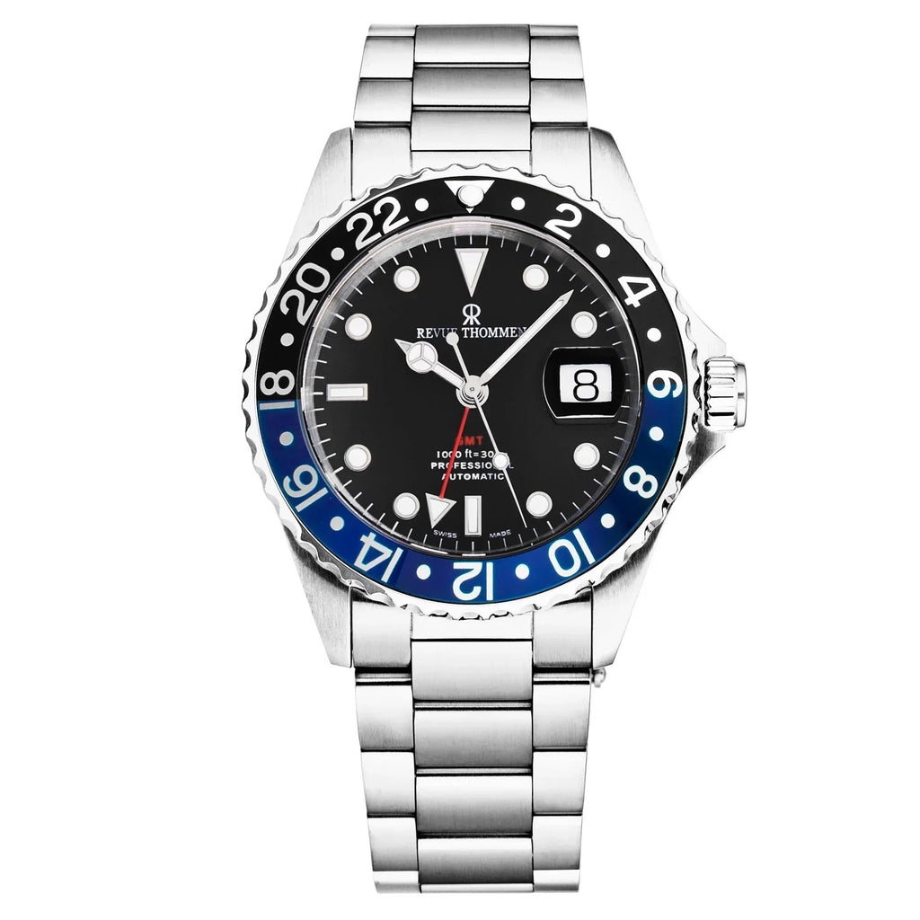 Revue Thommen Diver Men's Black Dial Black and Blue Bezel GMT Automatic Watch