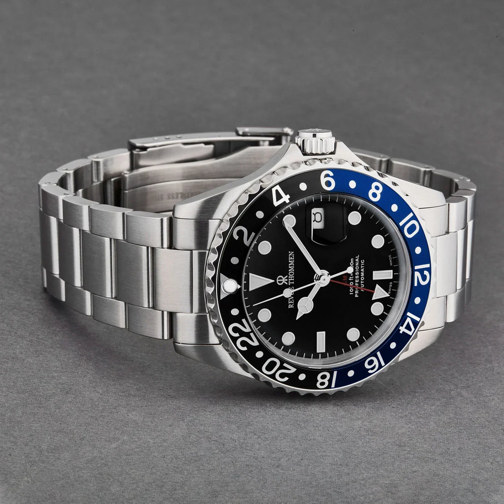Revue Thommen Diver Men's Black Dial Black and Blue Bezel GMT Automatic Watch