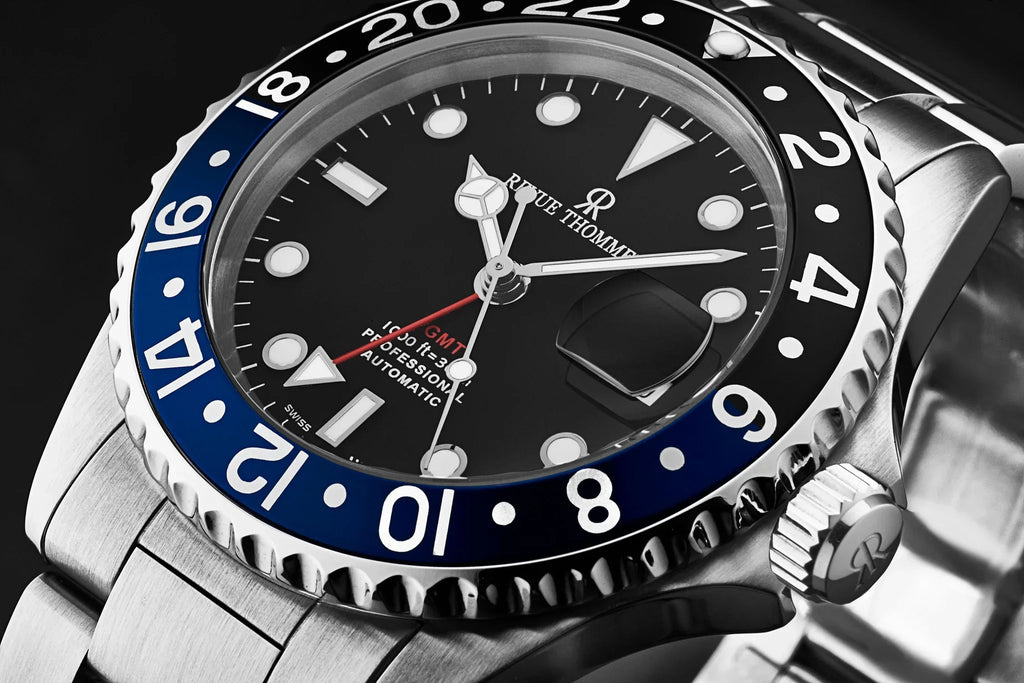 Revue Thommen Diver Men's Black Dial Black and Blue Bezel GMT Automatic Watch