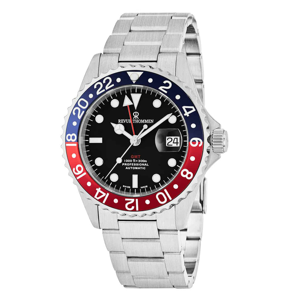 Revue Thommen Diver Men's 42mm Stainless Steel Black Automatic GMT Watch