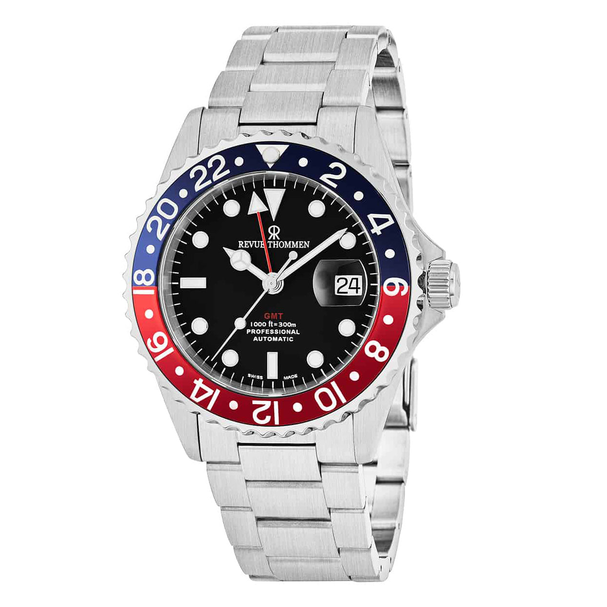 Revue Thommen Diver Men's 42mm Stainless Steel Black Automatic GMT Watch