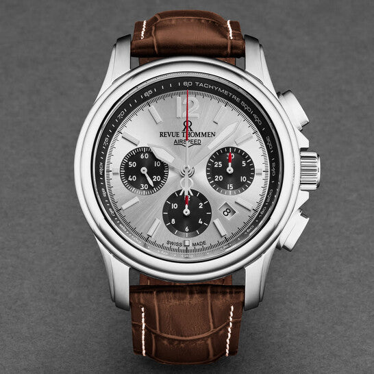 Revue Thommen Men's Airspeed XL 44mm Chronograph Silver Brown Automatic Watch