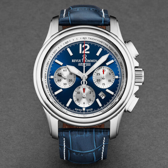 Revue Thommen Men's Airspeed Chronograph Blue Leather Automatic Watch