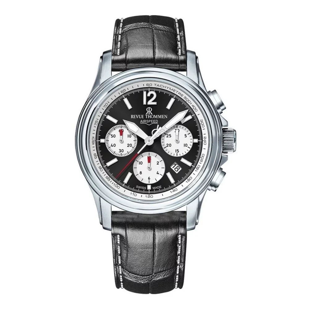 Revue Thommen Men's Airspeed Chronograph Black Leather Automatic Watch