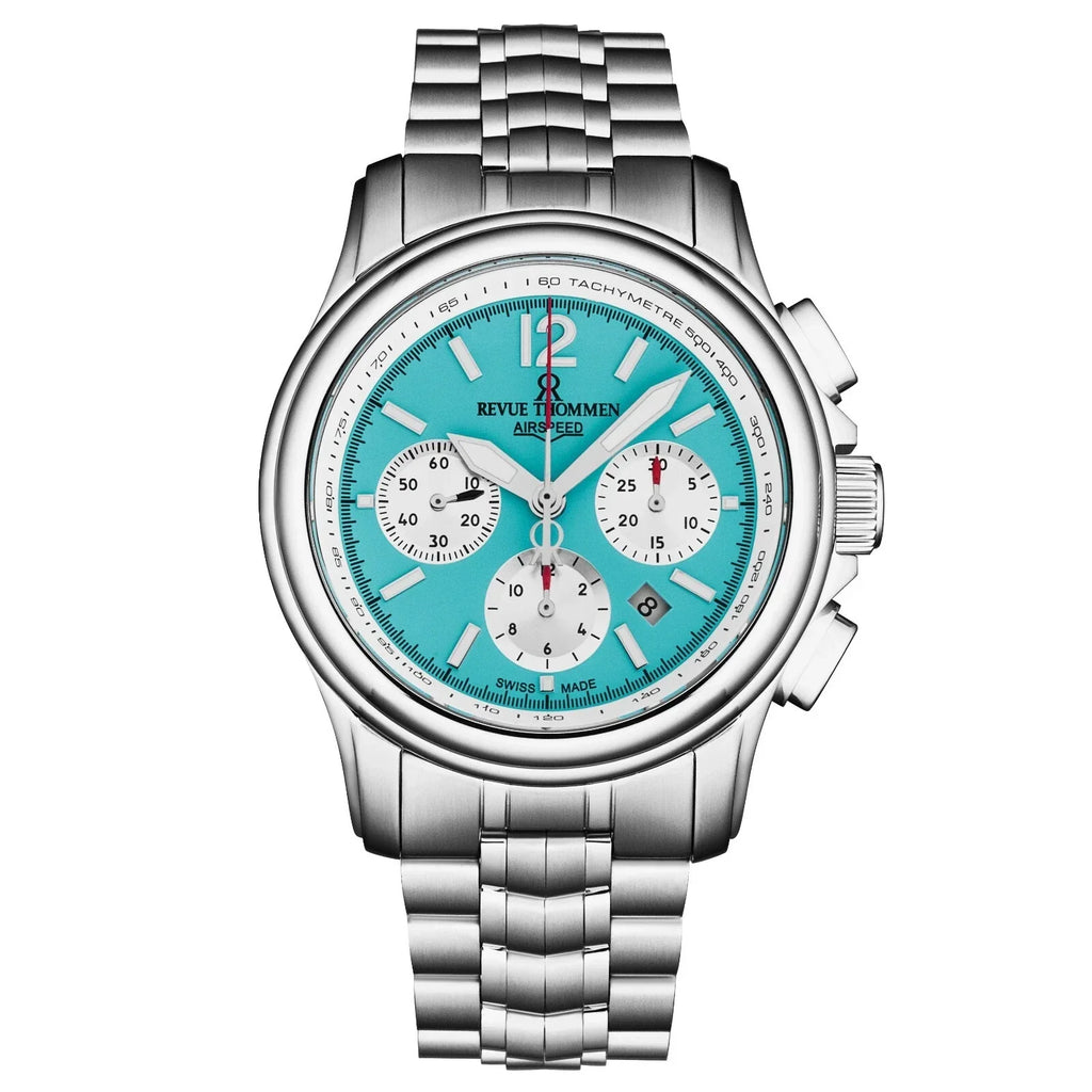 Revue Thommen Men's Airspeed XL Chronograph Automatic Glacier Blue Stainless Steel Watch