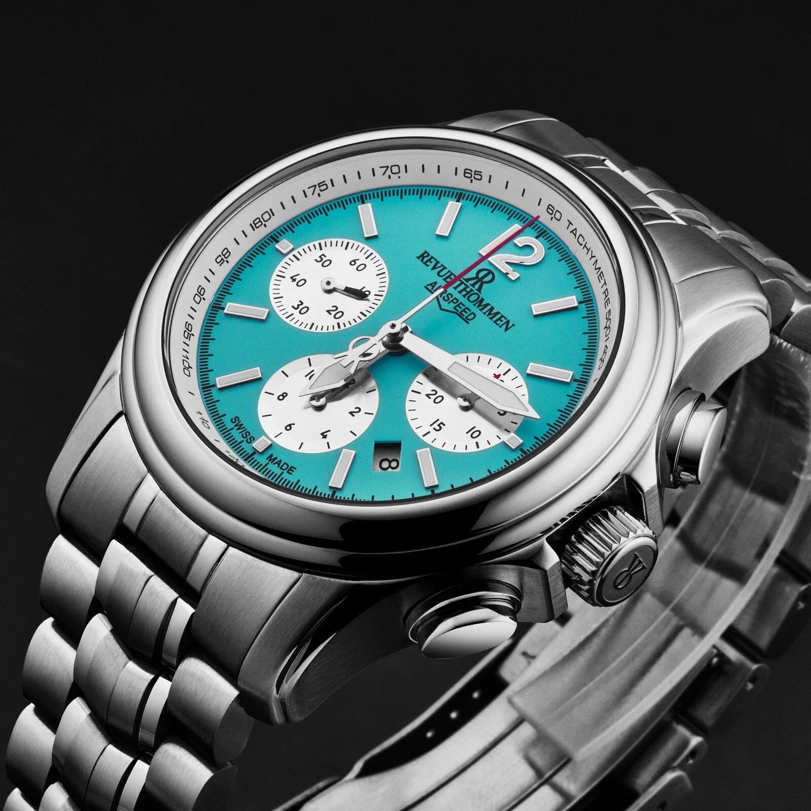 Revue Thommen Men's Airspeed XL Chronograph Automatic Glacier Blue Stainless Steel Watch