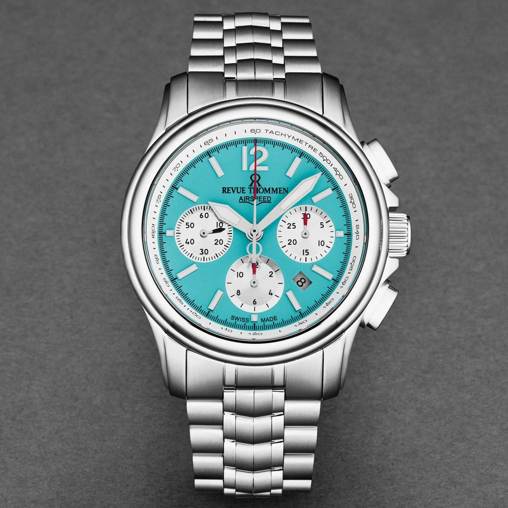 Revue Thommen Men's Airspeed XL Chronograph Automatic Glacier Blue Stainless Steel Watch