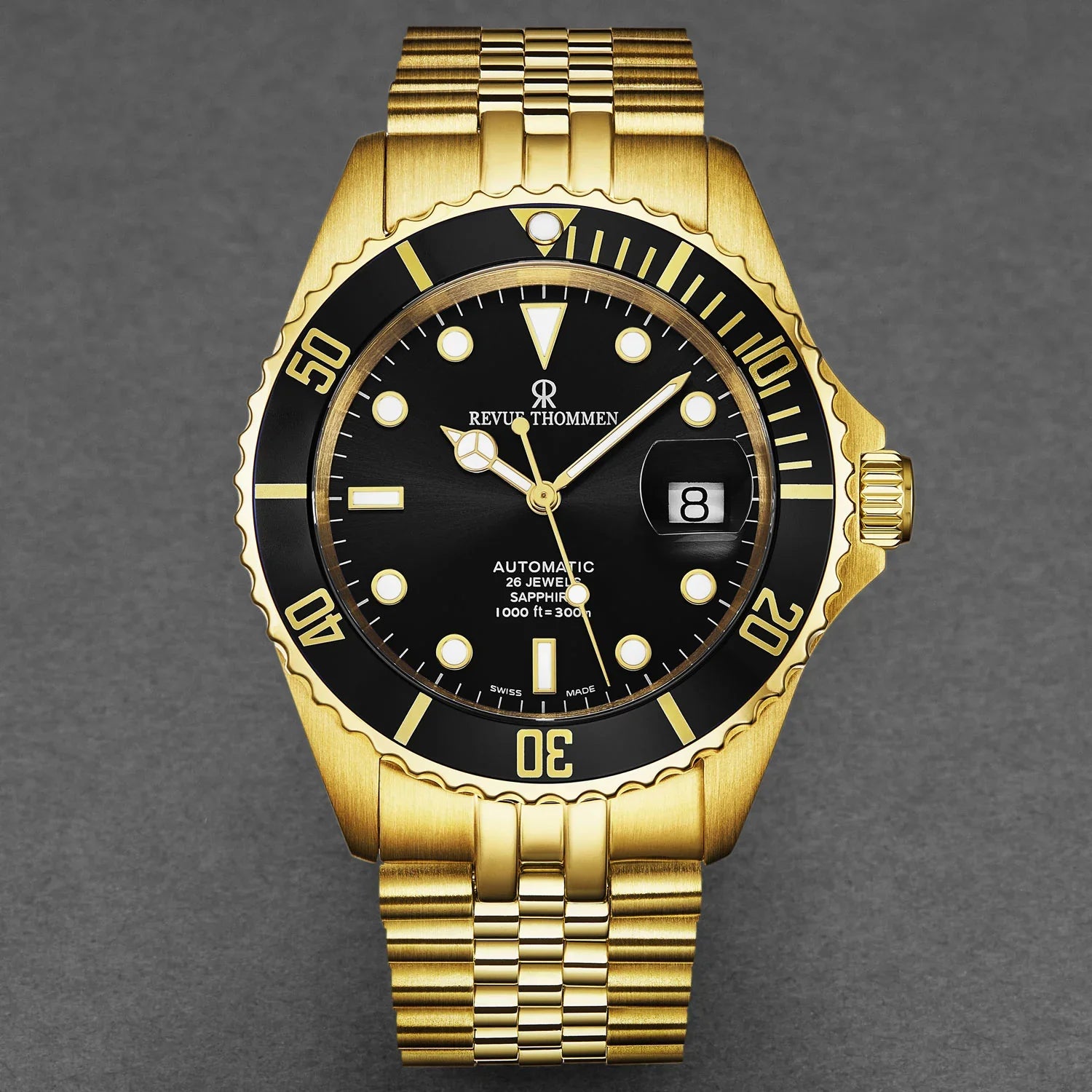Revue Thommen Diver Men's 42mm Black Gold Automatic Watch