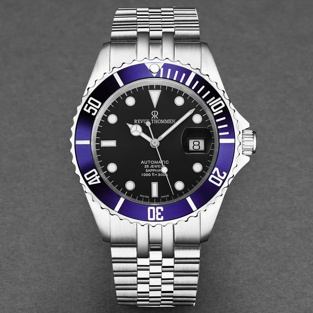 Revue Thommen Black Dial Steel 'Diver' Automatic Men's Watch