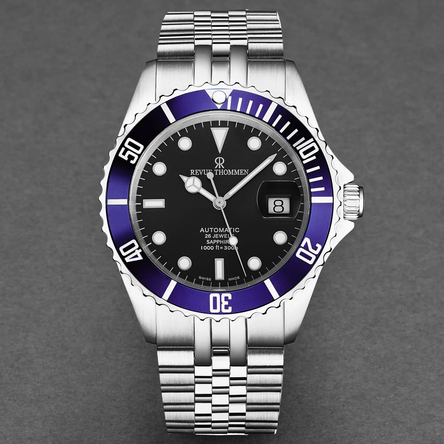 Revue Thommen Black Dial Steel 'Diver' Automatic Men's Watch