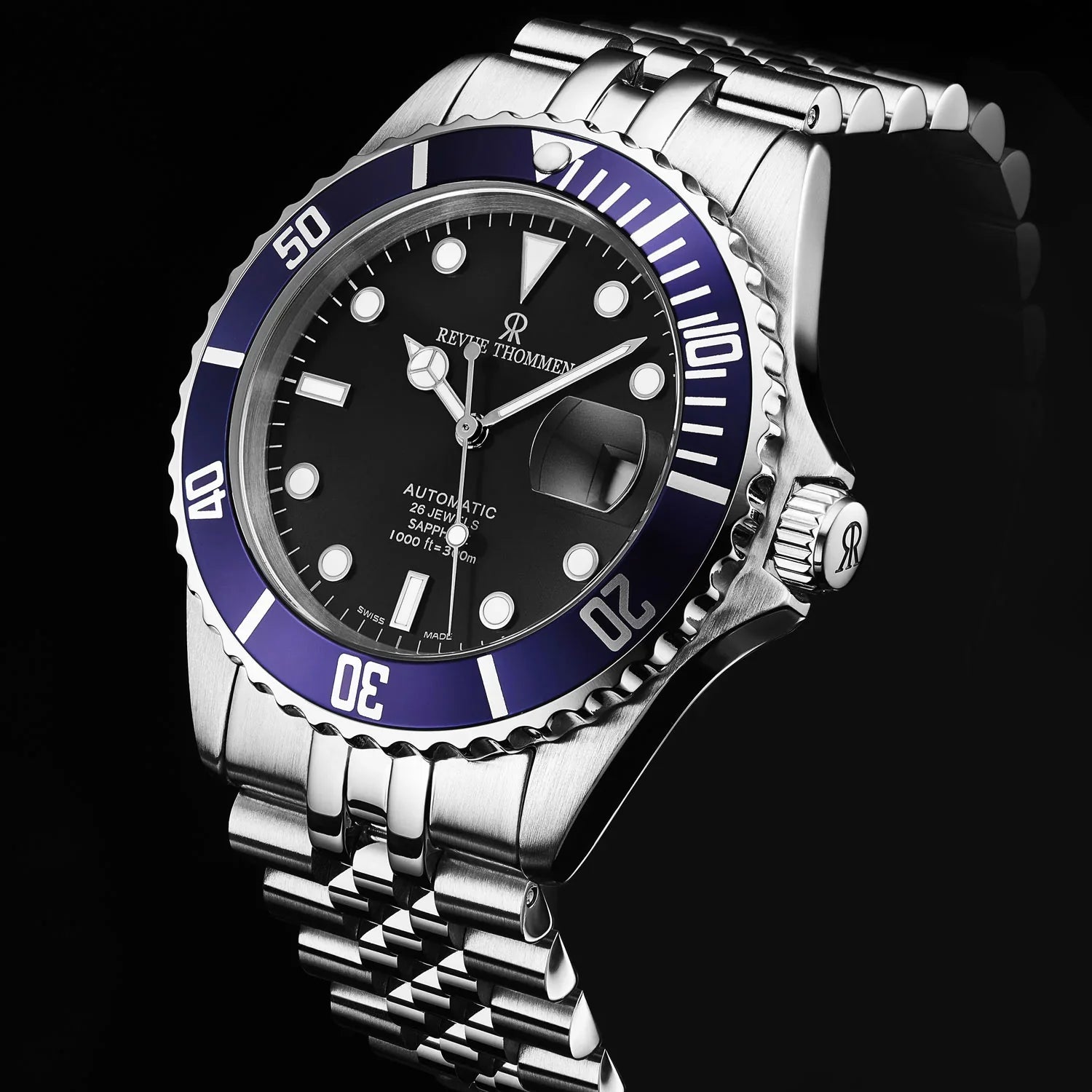 Revue Thommen Black Dial Steel 'Diver' Automatic Men's Watch