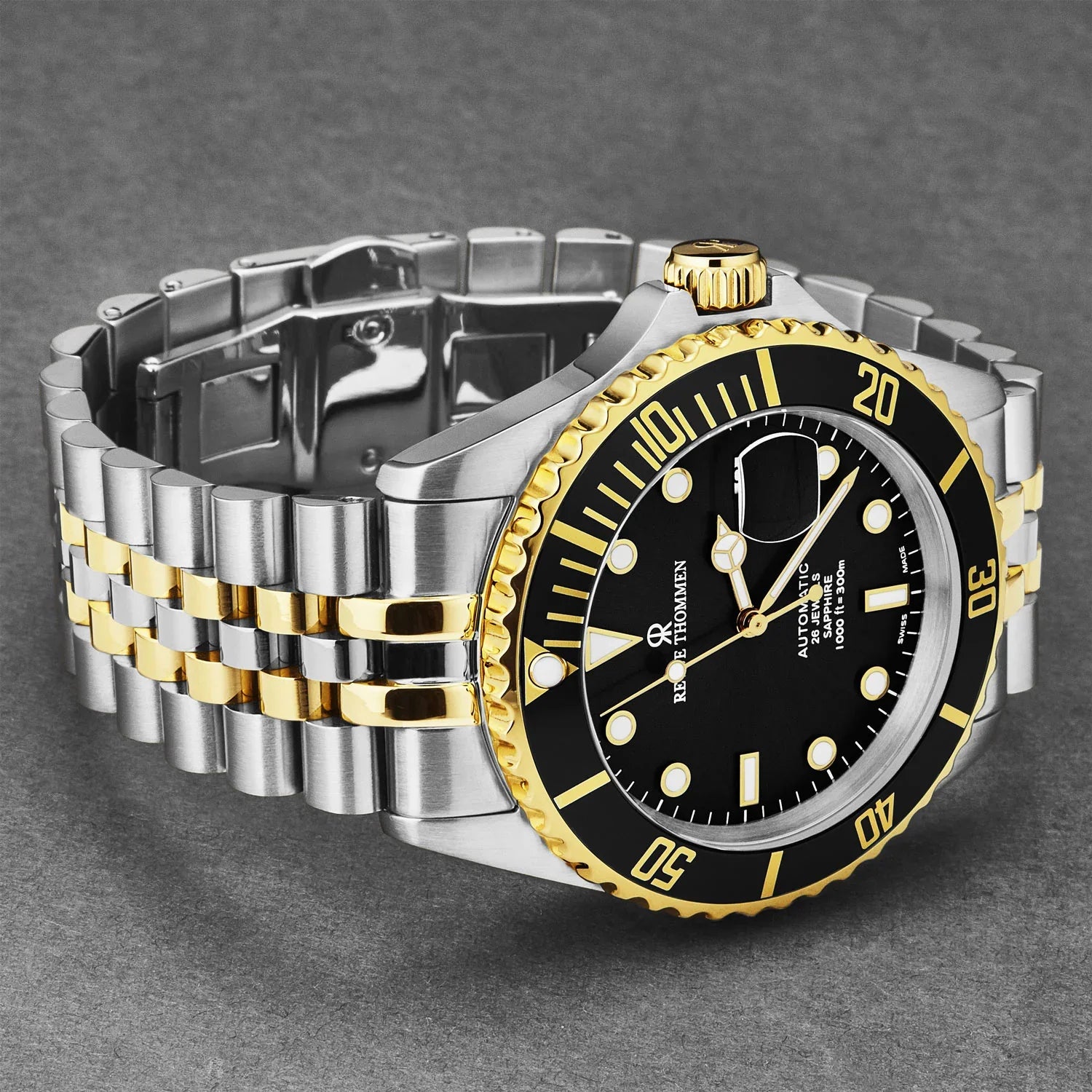 Revue Thommen Men's Diver 42mm Black Two-Tone Gold Automatic Watch